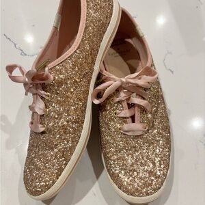 kate spade Rose Gold Glitter Satin Lace-Up Sneakers